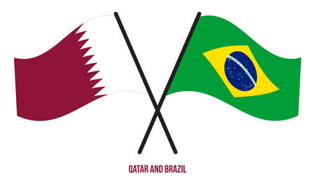 Qatar and Brazil Flags Crossed And Waving Flat Style. Official Proportion. Correct Colors.のイラスト素材