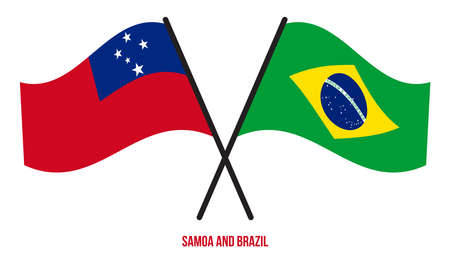 Samoa and Brazil Flags Crossed And Waving Flat Style. Official Proportion. Correct Colors.のイラスト素材