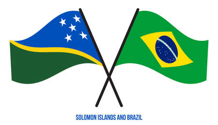 Solomon Islands and Brazil Flags Crossed And Waving Flat Style. Official Proportion. Correct Colors.のイラスト素材