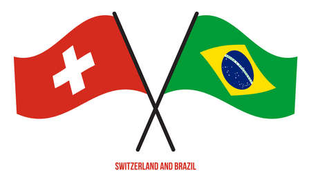 Switzerland and Brazil Flags Crossed And Waving Flat Style. Official Proportion. Correct Colors.のイラスト素材
