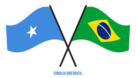 Somalia and Brazil Flags Crossed And Waving Flat Style. Official Proportion. Correct Colors.のイラスト素材
