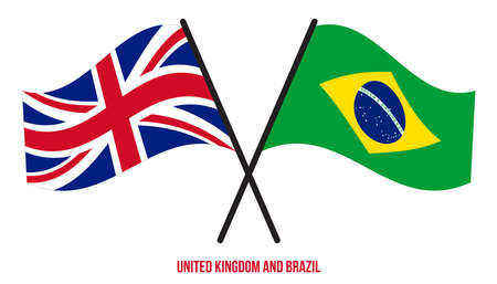 United Kingdom and Brazil Flags Crossed And Waving Flat Style. Official Proportion. Correct Colors.のイラスト素材