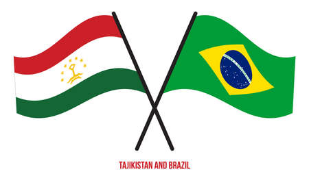 Tajikistan and Brazil Flags Crossed And Waving Flat Style. Official Proportion. Correct Colors.のイラスト素材
