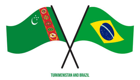 Turkmenistan and Brazil Flags Crossed And Waving Flat Style. Official Proportion. Correct Colors.のイラスト素材