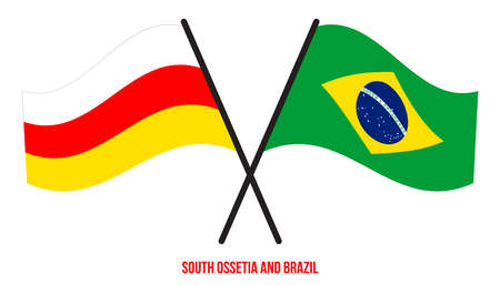 South Ossetia and Brazil Flags Crossed And Waving Flat Style. Official Proportion. Correct Colors.のイラスト素材