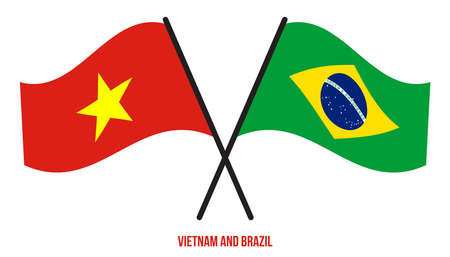 Vietnam and Brazil Flags Crossed And Waving Flat Style. Official Proportion. Correct Colors.のイラスト素材