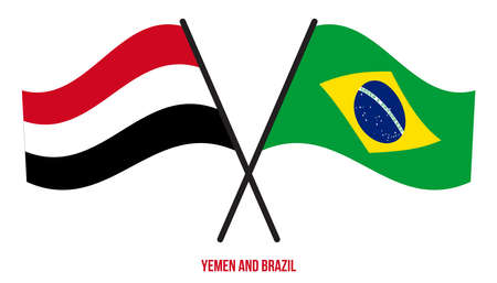 Yemen and Brazil Flags Crossed And Waving Flat Style. Official Proportion. Correct Colors.のイラスト素材