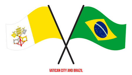 Vatican City and Brazil Flags Crossed And Waving Flat Style. Official Proportion. Correct Colors.のイラスト素材