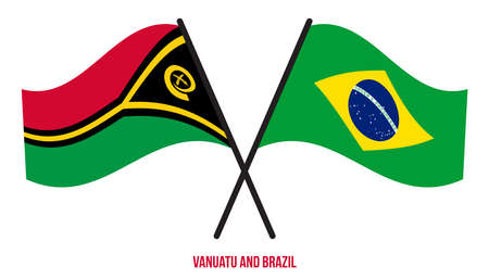 Vanuatu and Brazil Flags Crossed And Waving Flat Style. Official Proportion. Correct Colors.のイラスト素材