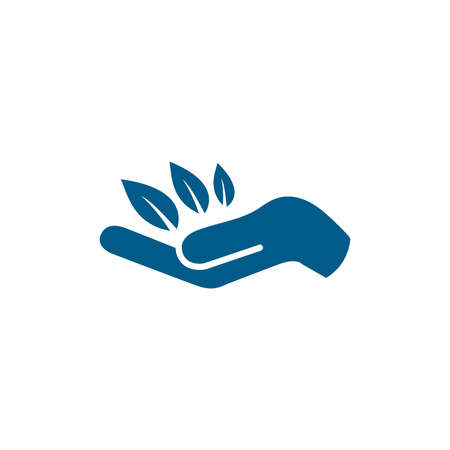 Leaf in Hand Blue Icon On White Background. Blue Flat Style Vector Illustration.のイラスト素材