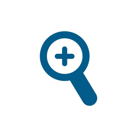 Magnifying Glass Plus Blue Icon On White Background. Blue Flat Style Vector Illustration.のイラスト素材