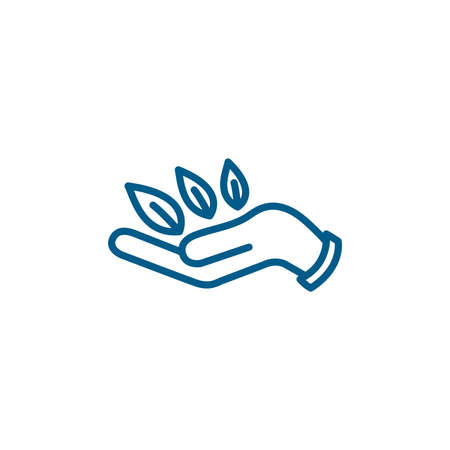 Leaf in Hand Line Blue Icon On White Background. Blue Flat Style Vector Illustration.のイラスト素材