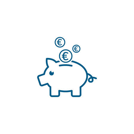 Piggy Bank Line Blue Icon On White Background. Blue Flat Style Vector Illustration.のイラスト素材