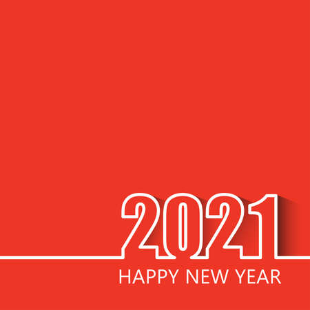 Happy New Year 2021 Modern Line Design Template Isolated on Red Background. Modern Design for Calendar, Invitations, Greeting Cards, Holidays Flyers or Prints.のイラスト素材