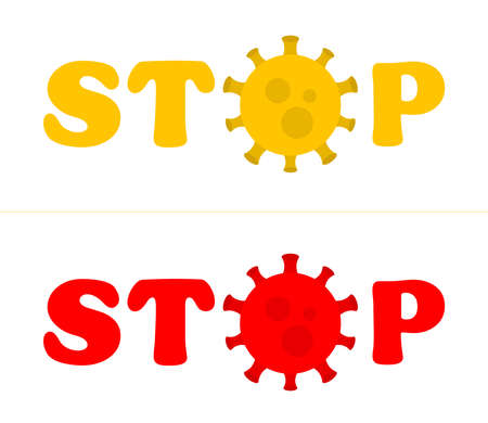 Stop Virus Text. Virus Outbreak. Protection Against Viruses and Diseases. Stop Spread of Virus. Public Health Risk Antiviral immunity Caution. The Fight Against Virus.のイラスト素材