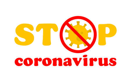Stop Coronavirus Text. The Fight Against Coronavirus. Caution Coronavirus 2019-nCoV. Coronavirus Cell (MERS-Cov) Asian Flu. COVID-19. Public Health Riskのイラスト素材