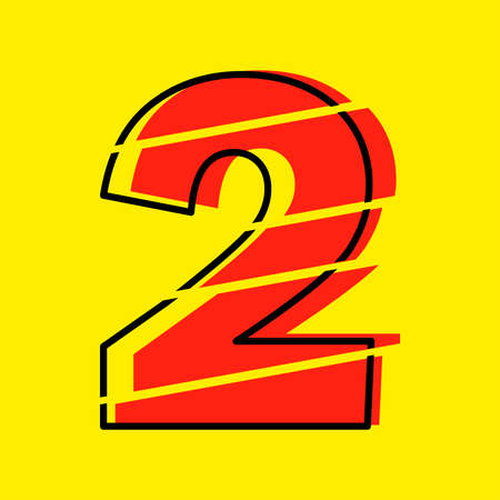 Glitch Modern Red 2 Number Design Vector Illustration. Numeral Vector Trendy Flat Line Style. Vector Elements Illustration Template for Web Design or Greeting Card.のイラスト素材