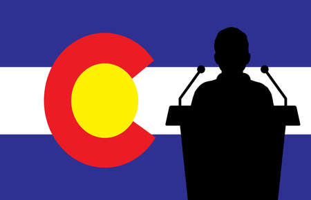 Colorado USA Flag Background Man Speaks. Business Man Presentation Conference Concept.のイラスト素材