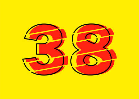 Glitch Modern Red 38 Number Design Vector Illustration. Numeral Vector Trendy Flat Line Style. Vector Elements Illustration Template for Web Design or Greeting Card.のイラスト素材