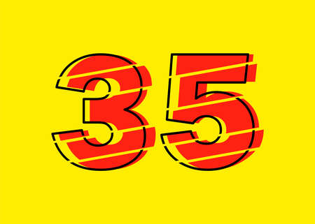 Glitch Modern Red 35 Number Design Vector Illustration. Numeral Vector Trendy Flat Line Style. Vector Elements Illustration Template for Web Design or Greeting Card.のイラスト素材