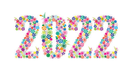 Happy New Year 2022 Colorful Floral Design Isolated on White Background Vector Illustration.のイラスト素材