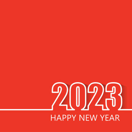 Happy New Year 2023 Modern Line Design Template Isolated on Red Background. Modern Design for Calendar, Invitations, Greeting Cards, Holidays Flyers or Prints.のイラスト素材