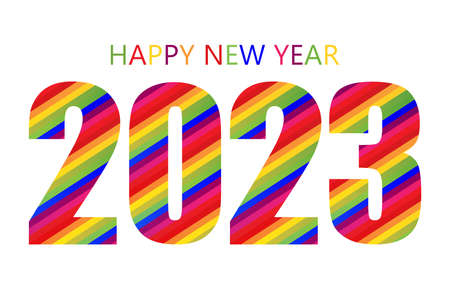 Rainbow Happy New Year 2023 Design Template. Modern Design for Calendar, Invitations, Greeting Cards, Holidays Flyers or Prints.のイラスト素材