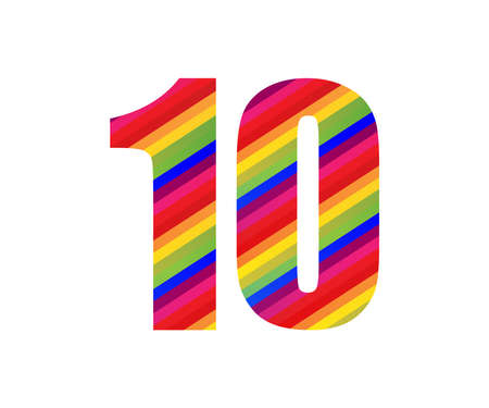 10 Number Rainbow Style Numeral Digit. Colorful Number Vector Illustration Design Isolated on White Background.のイラスト素材