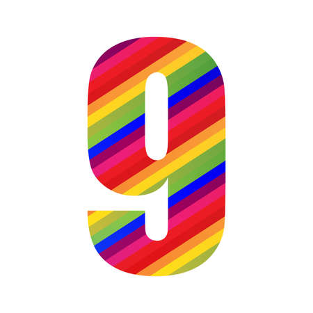 9 Number Rainbow Style Numeral Digit. Colorful Number Vector Illustration Design Isolated on White Background.のイラスト素材