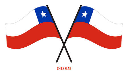 Two Crossed Waving Chile Flag On Isolated White Background. Chile Flag Vector Illustration.のイラスト素材