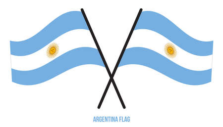 Two Crossed Waving Argentina Flag On Isolated White Background. Argentina Flag Vector Illustration.のイラスト素材
