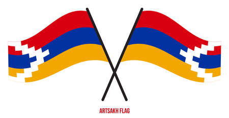 Two Crossed Waving Artsakh Flag On Isolated White Background. Artsakh Flag Vector Illustration.のイラスト素材