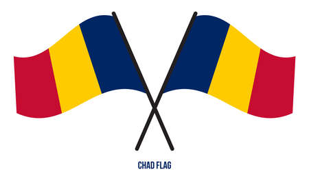 Two Crossed Waving Chad Flag On Isolated White Background. Chad Flag Vector Illustration.のイラスト素材