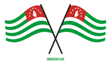 Two Crossed Waving Abkhazia Flag On Isolated White Background. Abkhazia Flag Vector Illustration.のイラスト素材
