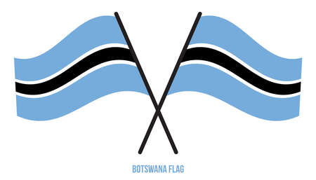 Two Crossed Waving Botswana Flag On Isolated White Background. Botswana Flag Vector Illustration.のイラスト素材