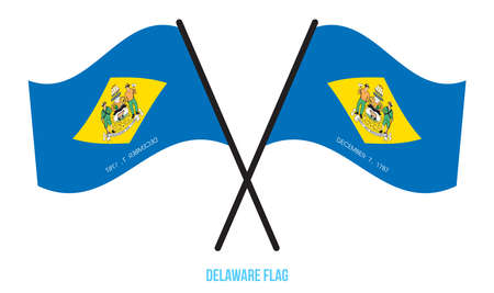 Two Crossed Waving Delaware Flag On Isolated White Background. United States (USA) Flag Vector Illustration.のイラスト素材