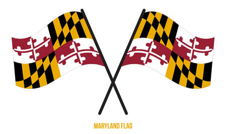 Two Crossed Waving Maryland Flag On Isolated White Background. United States (USA) Flag Vector Illustration.のイラスト素材