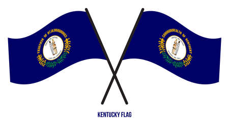 Two Crossed Waving Kentucky Flag On Isolated White Background. United States (USA) Flag Vector Illustration.のイラスト素材