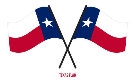 Two Crossed Waving Texas Flag On Isolated White Background. United States (USA) Flag Vector Illustration.のイラスト素材