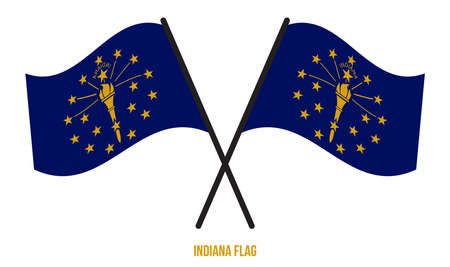 Two Crossed Waving Indiana Flag On Isolated White Background. United States (USA) Flag Vector Illustration.のイラスト素材