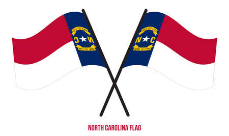Two Crossed Waving North Carolina Flag On Isolated White Background. United States (USA) Flag Vector Illustration.のイラスト素材