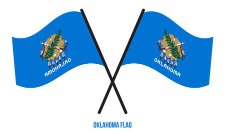 Two Crossed Waving Oklahoma Flag On Isolated White Background. United States (USA) Flag Vector Illustration.のイラスト素材