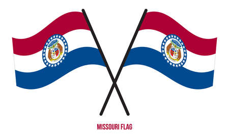 Two Crossed Waving Missouri Flag On Isolated White Background. United States (USA) Flag Vector Illustration.のイラスト素材