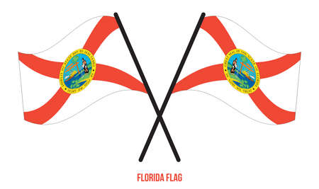 Two Crossed Waving Florida Flag On Isolated White Background. United States (USA) Flag Vector Illustration.のイラスト素材