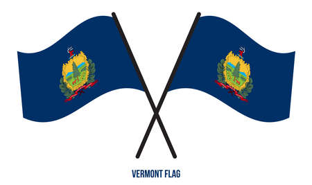 Two Crossed Waving Vermont Flag On Isolated White Background. United States (USA) Flag Vector Illustration.のイラスト素材