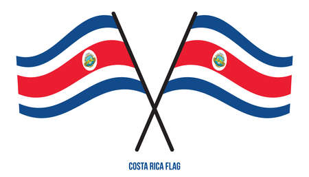 Two Crossed Waving Costa Rica Flag On Isolated White Background. Costa Rica Flag Vector Illustration.のイラスト素材