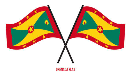 Grenada Flag Waving Vector Illustration on White Background. Grenada National Flag.のイラスト素材