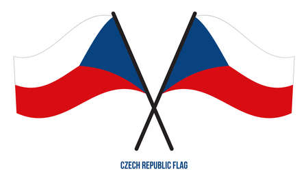 Two Crossed Waving Czech Republic Flag On Isolated White Background. Czech Republic Flag Vector Illustration.のイラスト素材