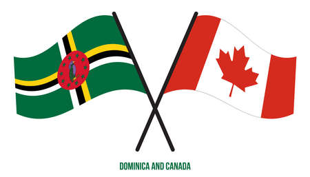 Dominica and Canada Flags Crossed And Waving Flat Style. Official Proportion. Correct Colors.のイラスト素材