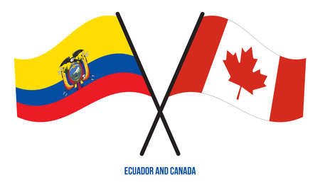 Ecuador and Canada Flags Crossed And Waving Flat Style. Official Proportion. Correct Colors.のイラスト素材